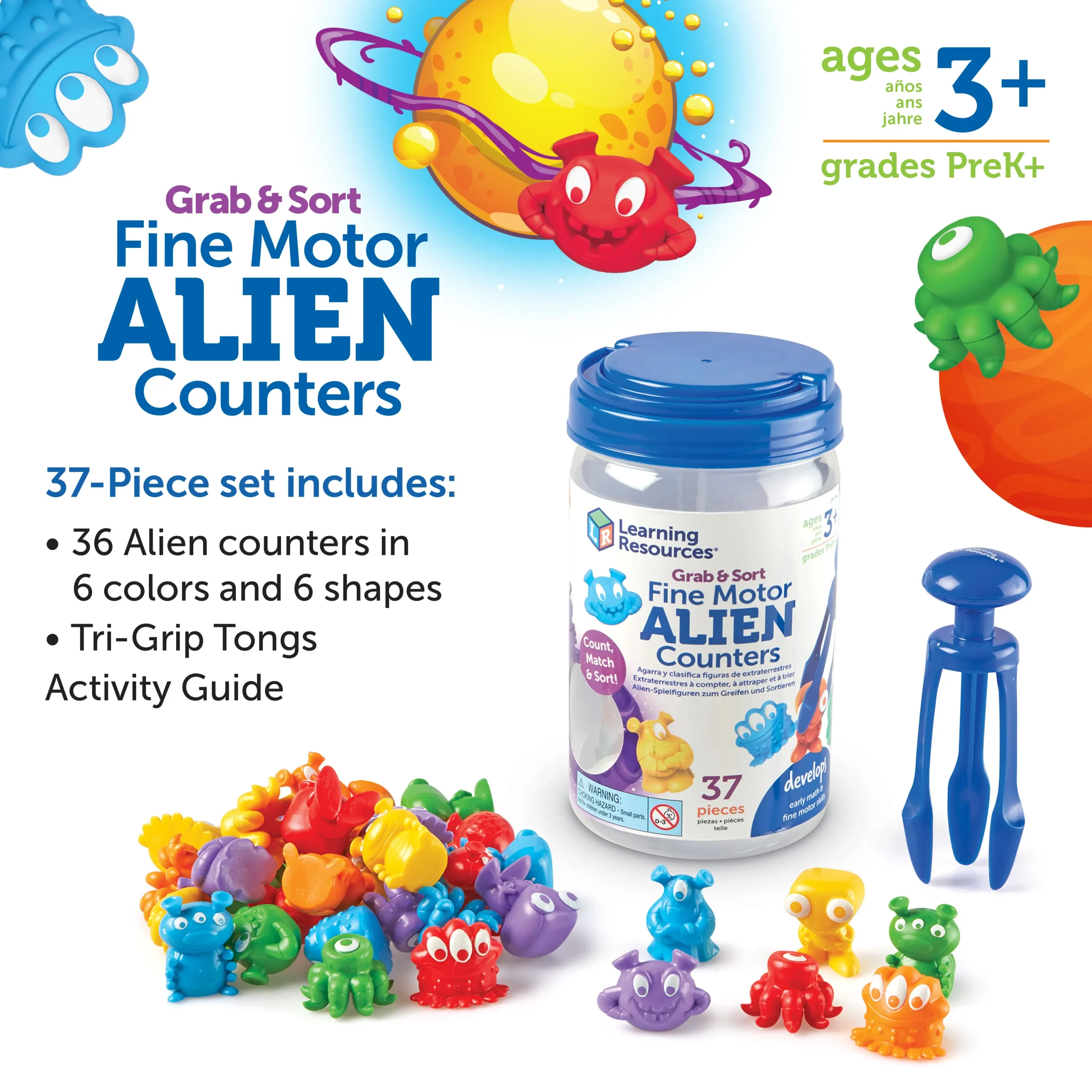 Learning Resources Puzzle Grab & Sort Fine Motor Alien Counters - Image 7