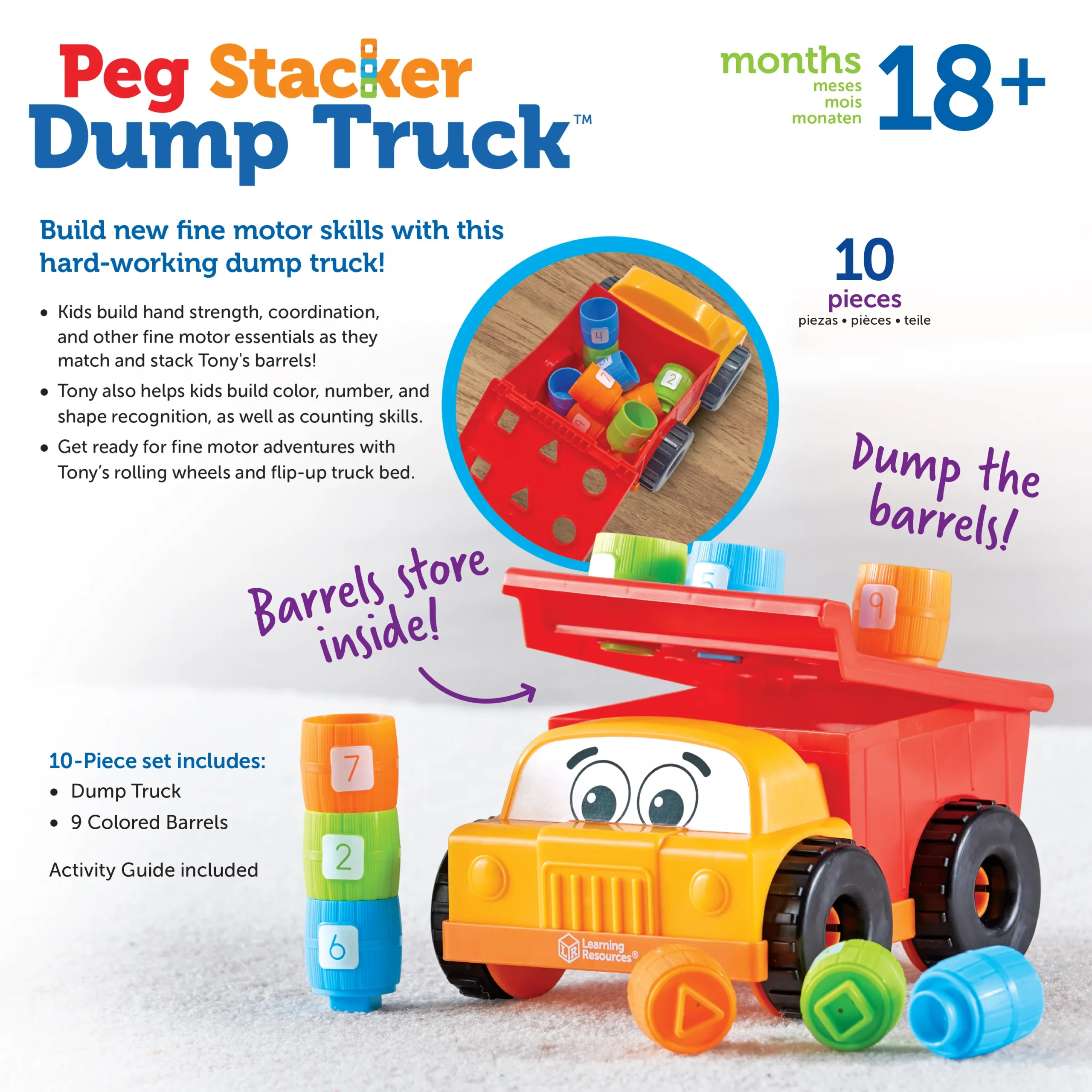 Learning Resources Puzzle Tony the Peg Stacker Dump Truck - Image 6
