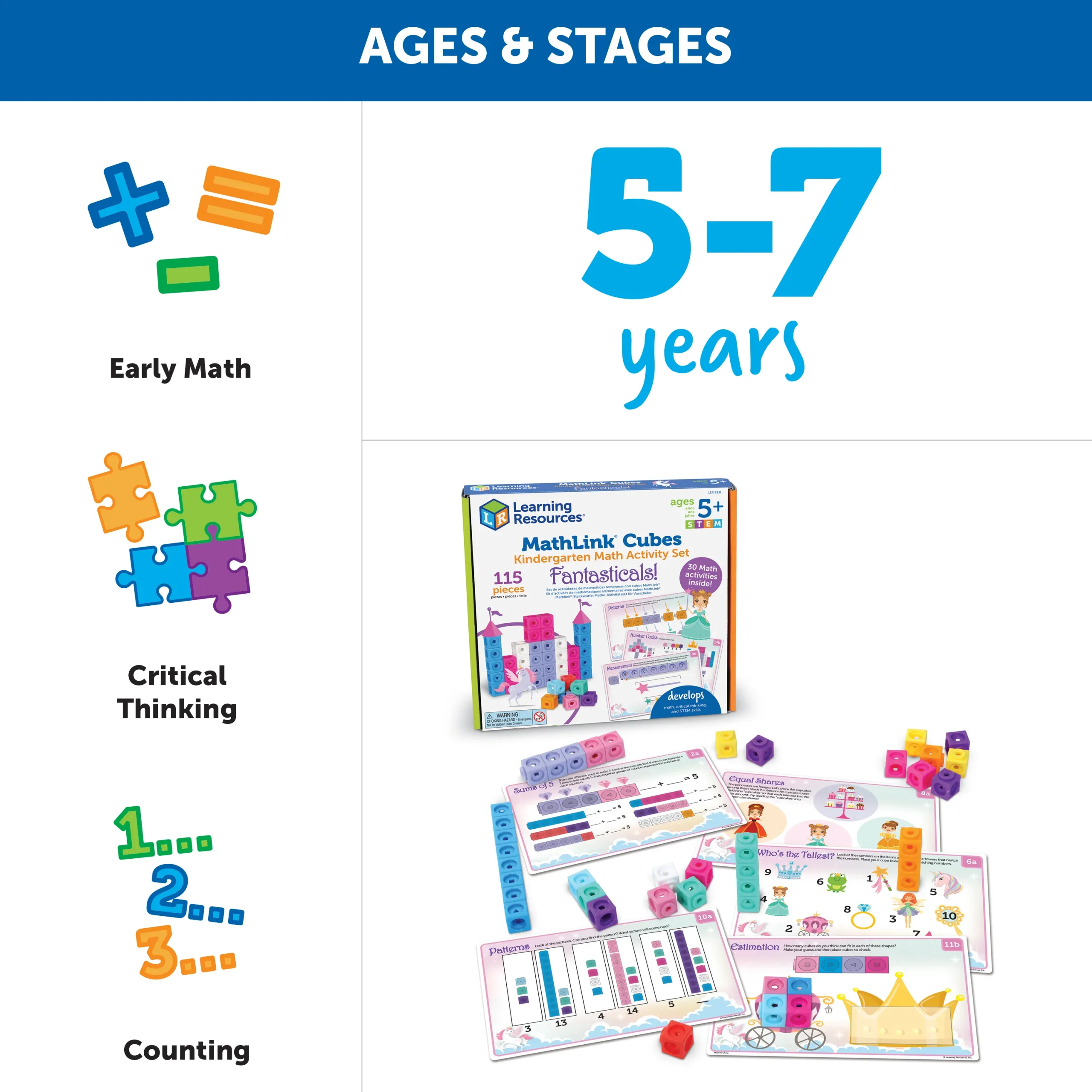 Learning Resources Puzzle MathLink® Cubes Kindergarten Math Activity Set: Fantasticals! - Image 2