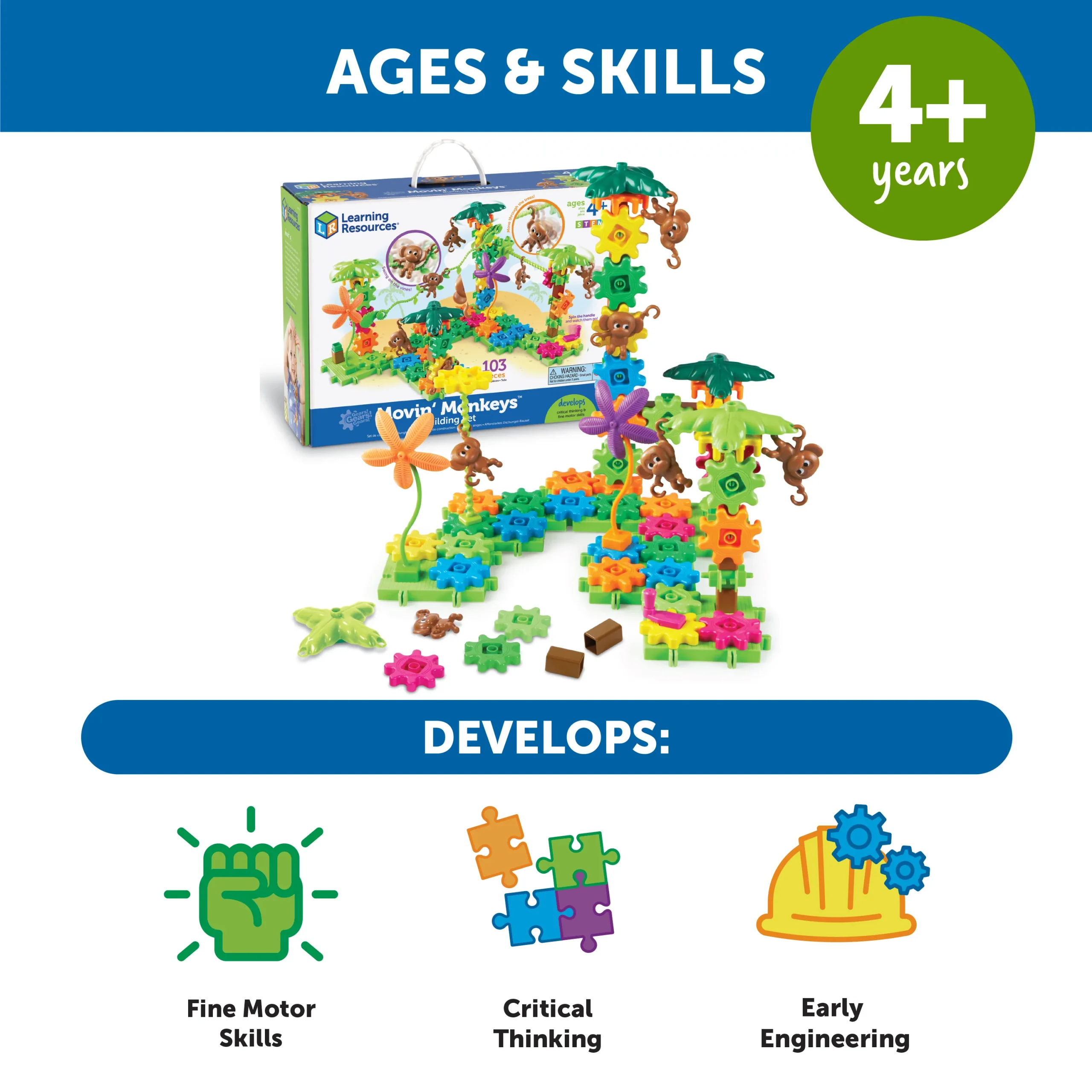 Learning Resources Puzzle Gears! Gears! Gears!® Movin' Monkeys™ Building Set - Image 4
