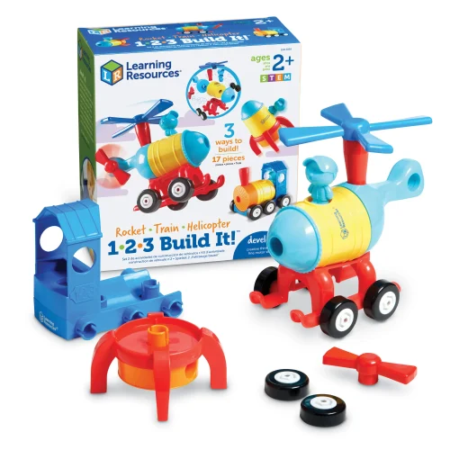 Learning Resources Puzzle 1-2-3 Build It! Rocket-Train-Helicopter