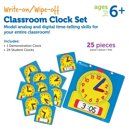 Alternative view of Write & Wipe Clocks Classroom Set
